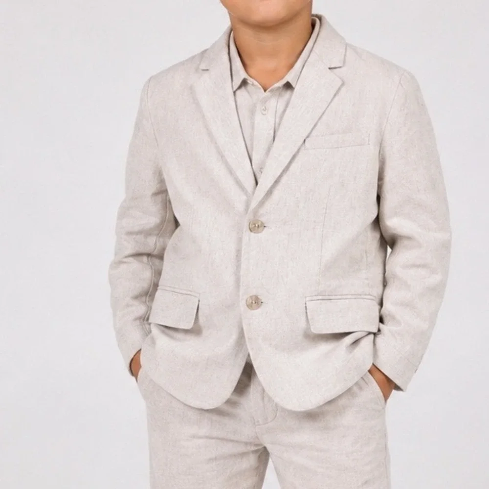 Zara Boys Beige Linen Blend Two Button Blazer Jacket Size 11-12 Years 152cm